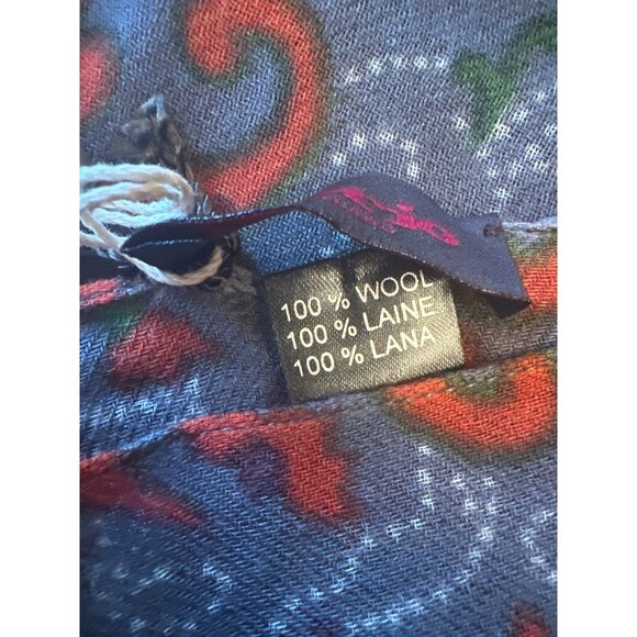 Fiorio Milano Paisley Wool Scarf Gray & Orange 100% Wool Lightweight Fringe Edge - Picture 4 of 5